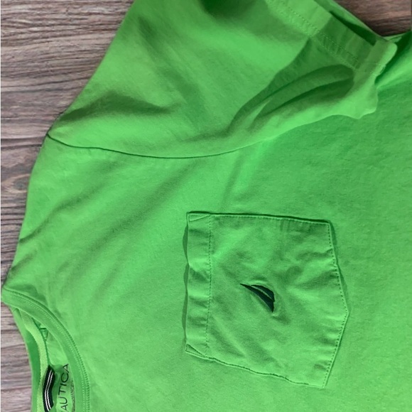 Nautica Mens Performance Tee Slim Fir Pocket T Shirt Green with Navy Logo Sz XXL - Picture 2 of 4